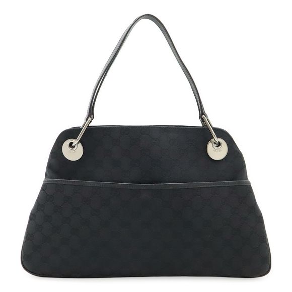 Gucci GG Canvas Shoulder Bag Tote Bag Shoulder Leather Black Black Silver - Picture 1 of 8